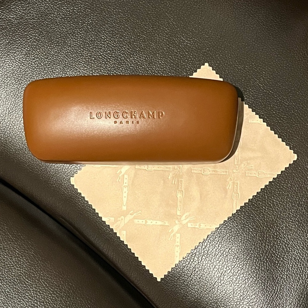 LAST ONE! Longchamp Hard Clamshell Eyeglasses Sunglasses Case w/cloth,Cognac NEW